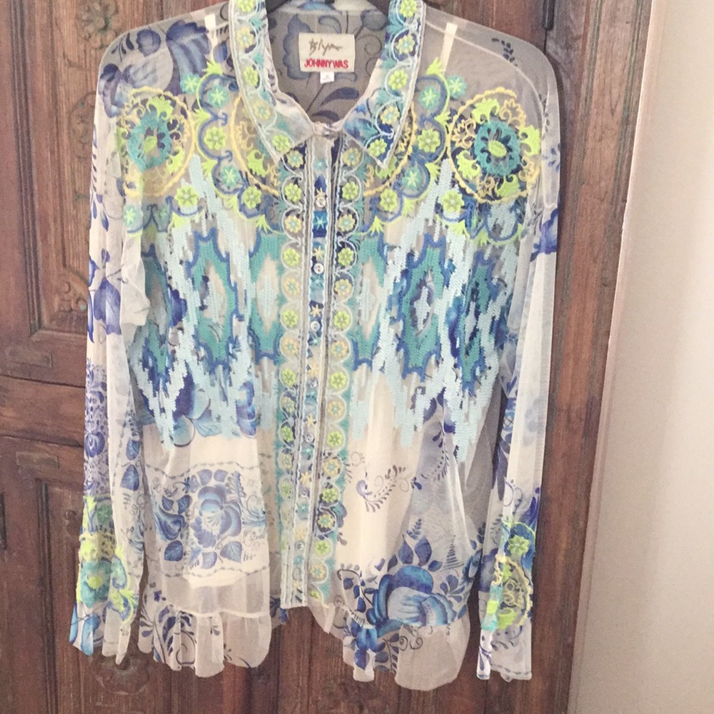 Beautiful Biya Johnny Was Mesh Embroidered Blouse